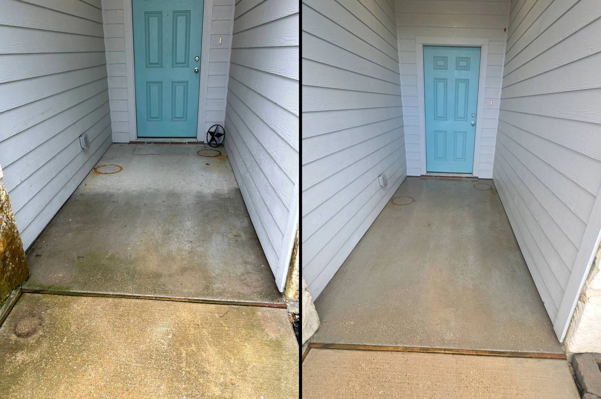Before and after concrete entryway cleaning