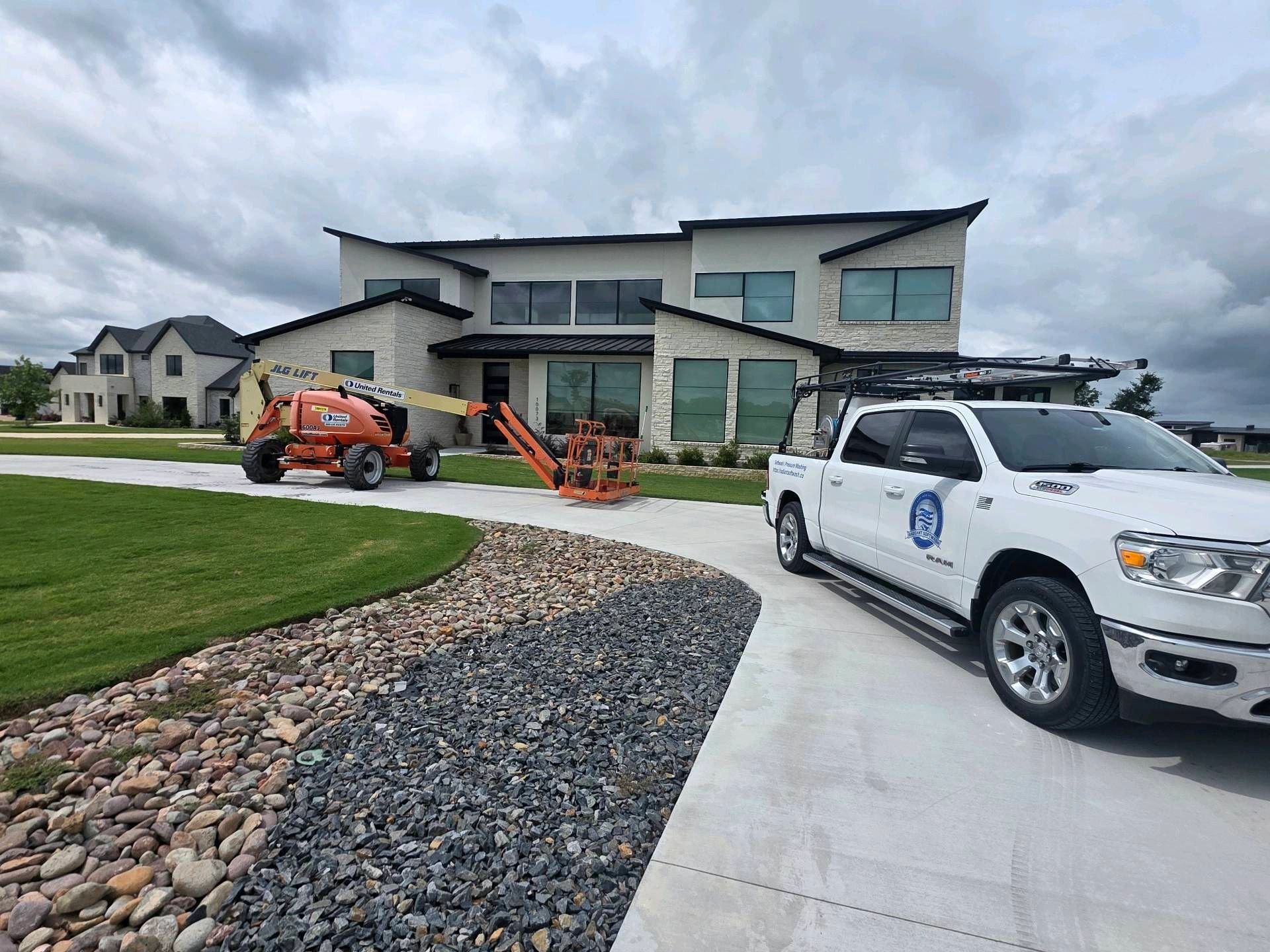 Radiant Softwash service truck at a job site