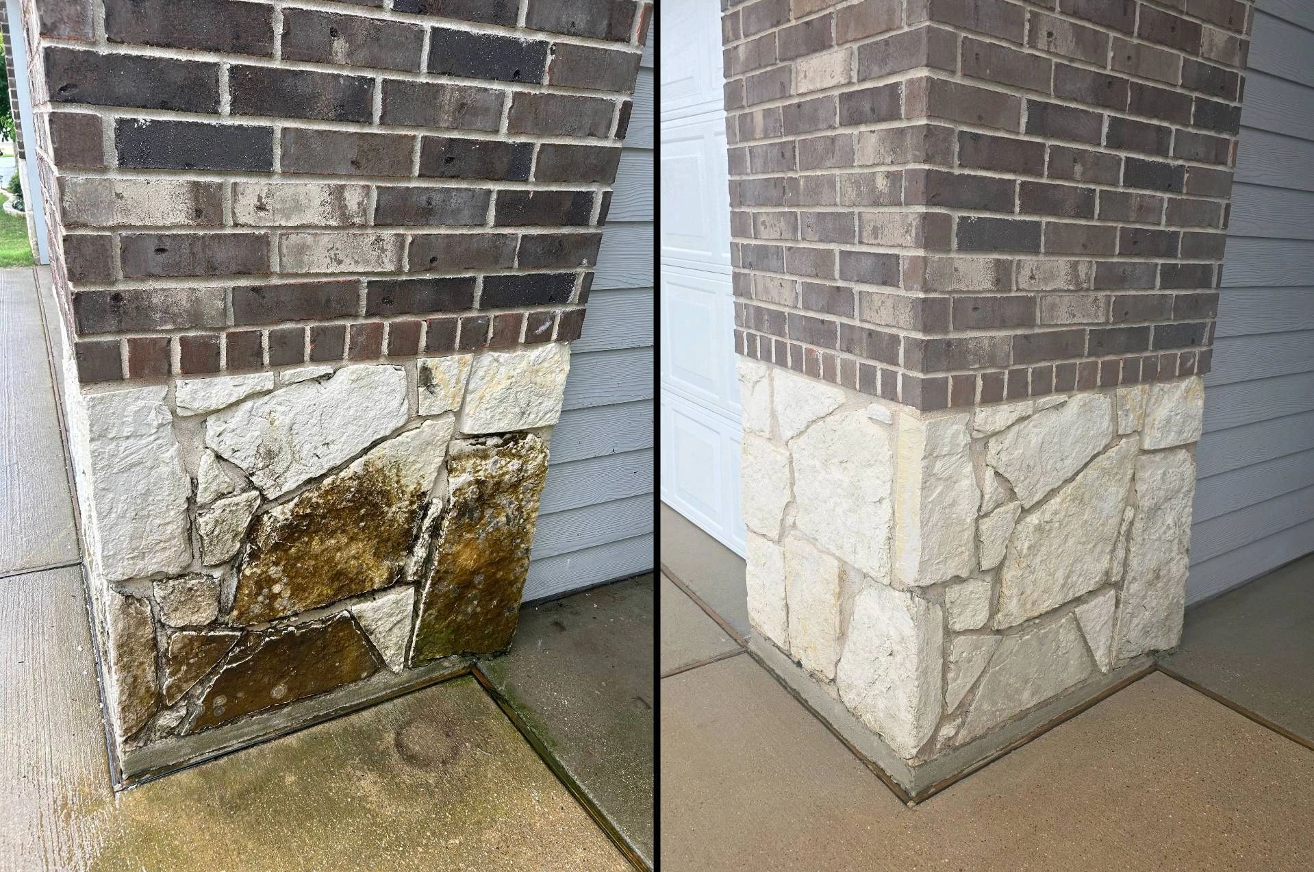 Before and after chimney stone cleaning